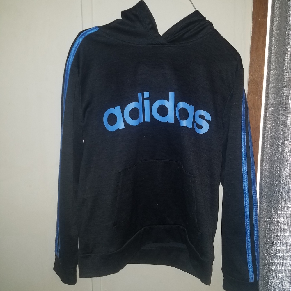 Adidas black and blue hoodie size LG 14/16
